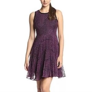 Nanette Lepore Pleated Pleats Purple Embroidered Pleated Dress Women's Size 6